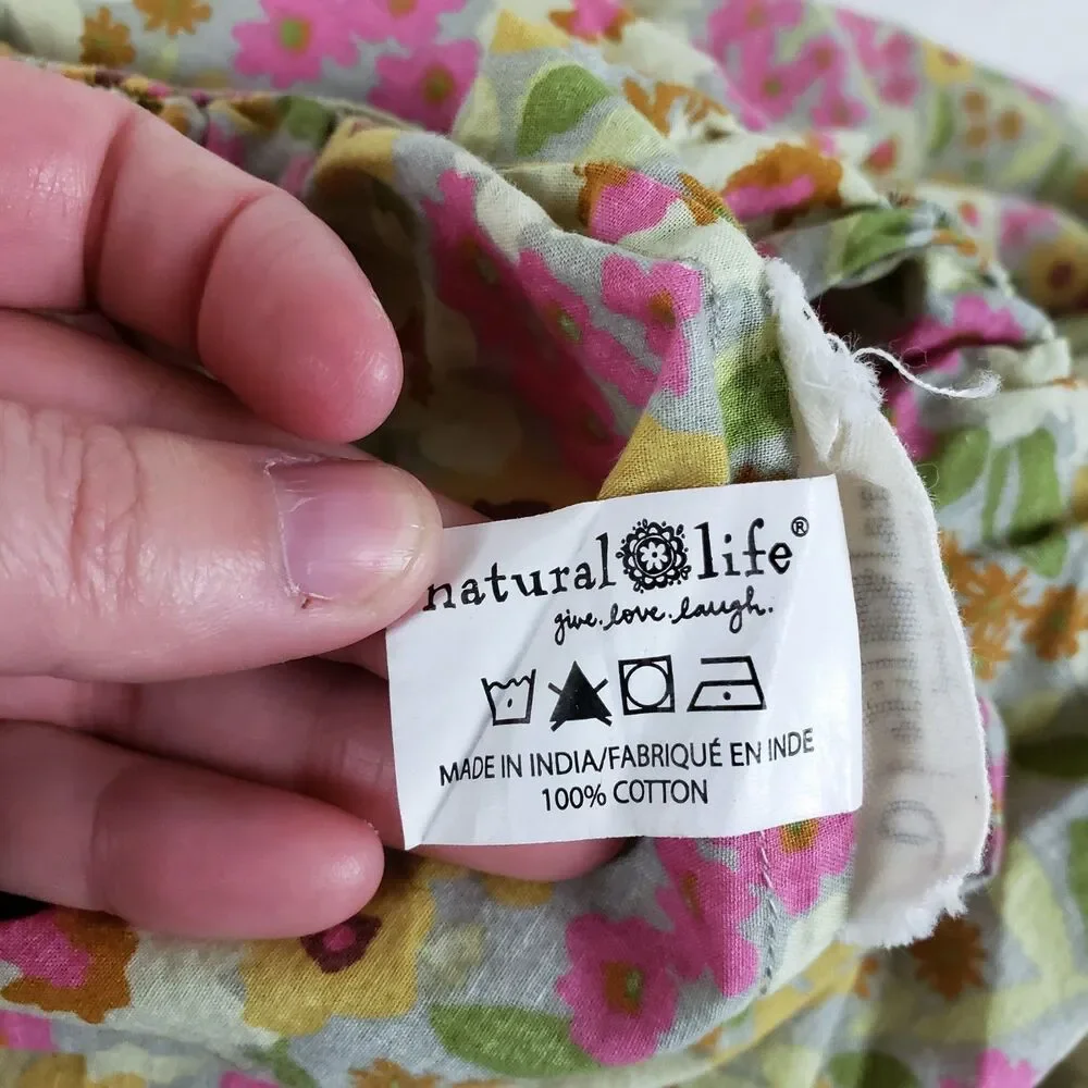 Natural Life Boho Cottage Floral Print Queen Size Fitted Sheet 100% Cotton